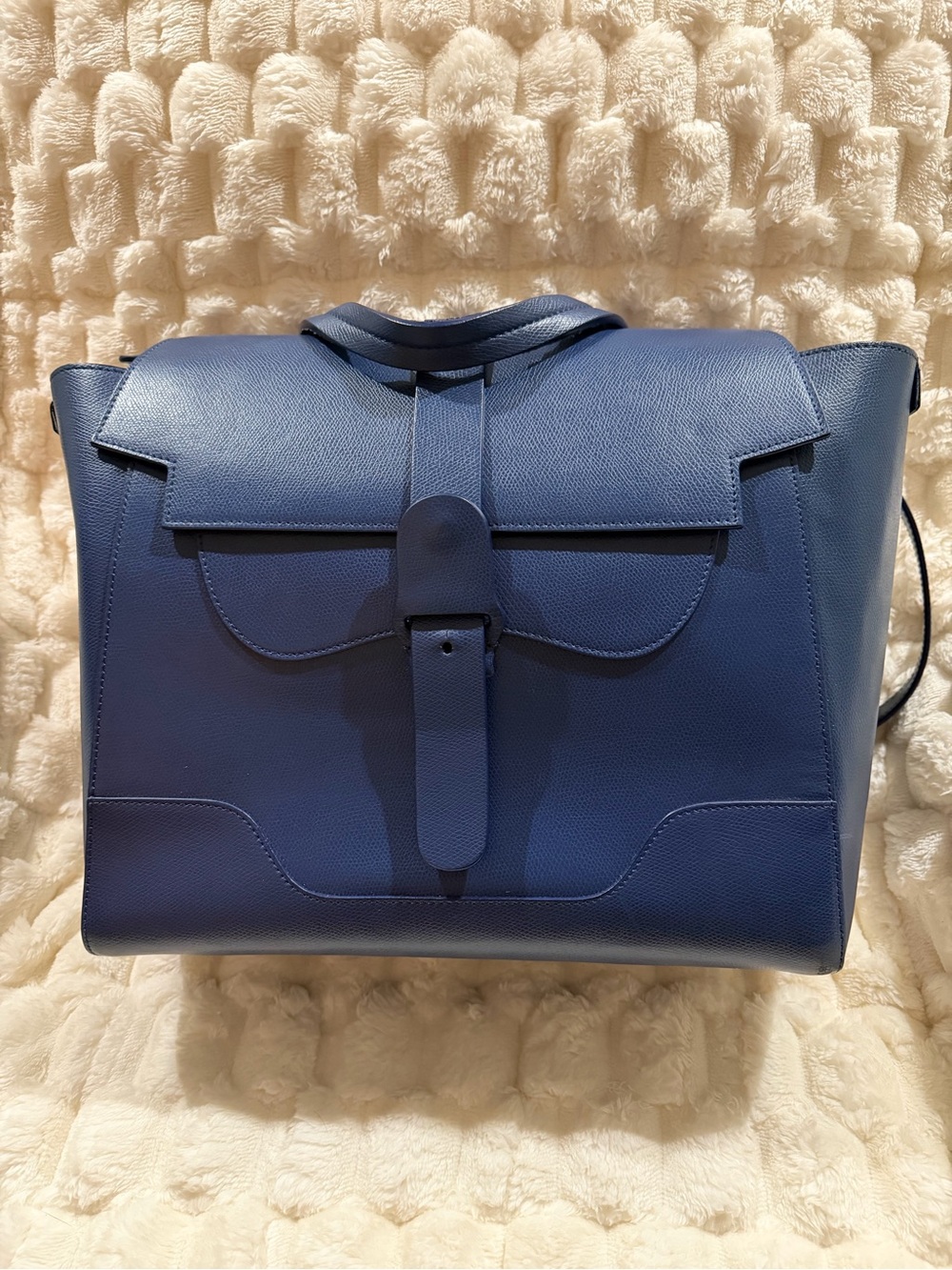 Senreve Navy Pebbled Leather Shoulder Bag with Gold Hardware